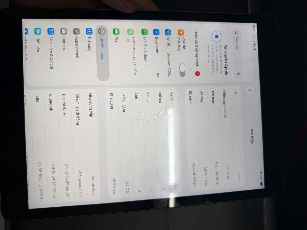 Apple iPad Gen 9 64GB Xám Đã sử dụng. Mua bán Máy tính bảng tại Quận 1 Tp Hồ Chí Minh được đăng bởi Minh Minh  hình 1