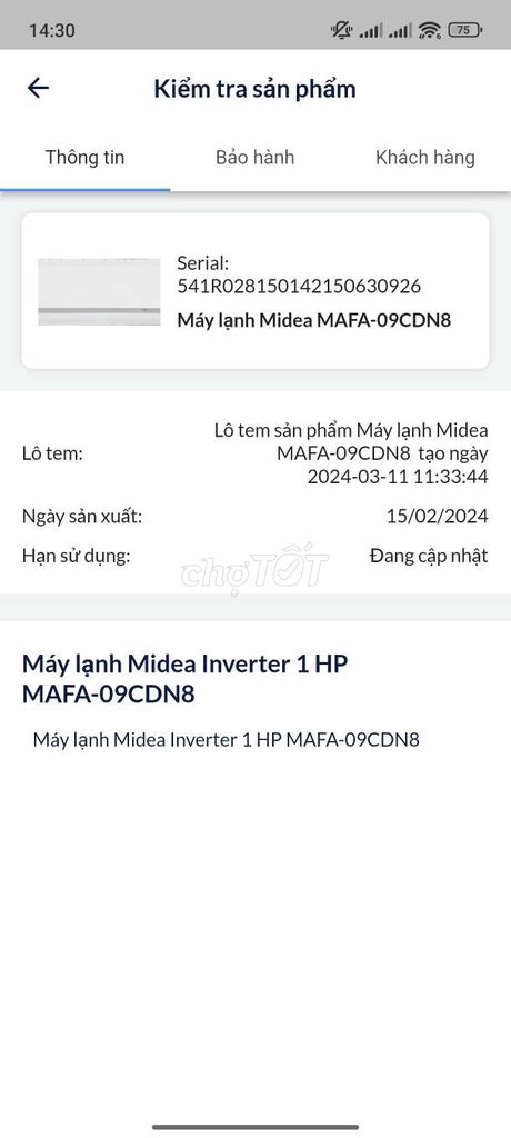 Bán máy lạnh còn bảo hành Midea