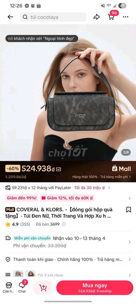 Túi xách COVERAL & KLORS. Nữ Da Đen. Mua bán Túi xách tại Quận Gò Vấp Tp Hồ Chí Minh được đăng bởi Qynn hình 1