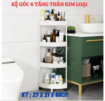 Kệ Góc Tam Giác 4 Tầng ( Khung Kim Loại )Bánh Xe