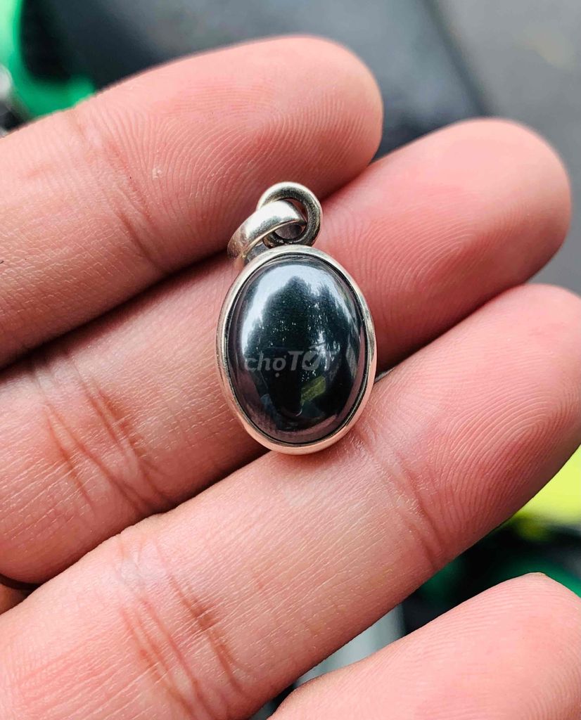 Mặt dây bạc ngoại ốp đá hematite..