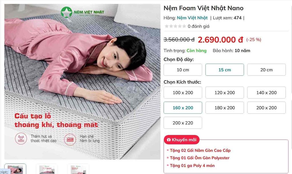 Nệm Foam 15cm 160x200cm + tặng pallet. Mua bán Giường, chăn ga gối nệm tại Quận Cẩm Lệ Đà Nẵng được đăng bởi Mei Mei hình 1
