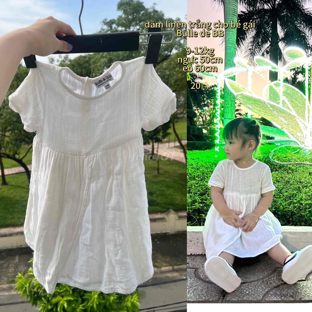 đầm trắng xô linen cho bé gái 9-14kg