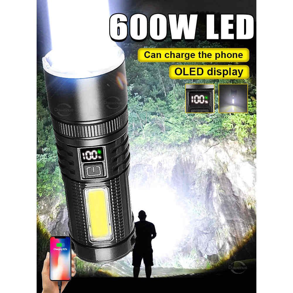 Đèn pin LED công suất 600W Pin 9800mah Full box