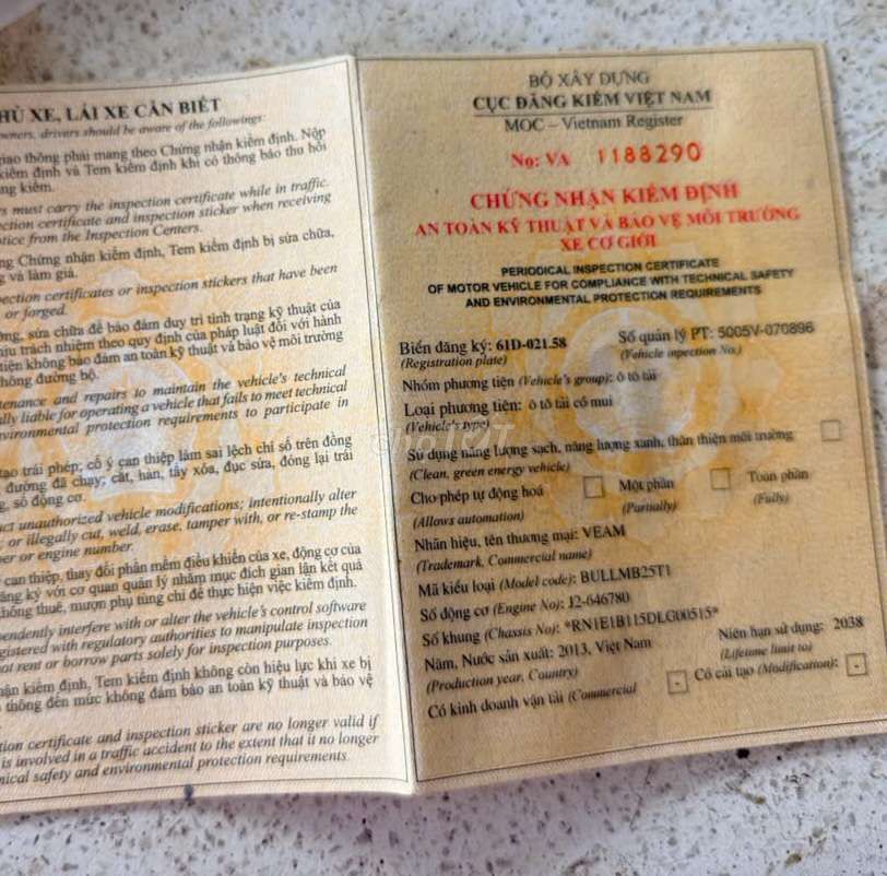 Bán gấp veam 2.4 tấn đời 2013 thùng bạt 4m3. Mua bán Xe tải, xe ben tại Thành phố Thuận An Bình Dương được đăng bởi Hồ Xe Tải hình 10