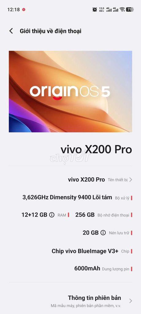 Vivo x200 pro keng fullbox gl 12/256