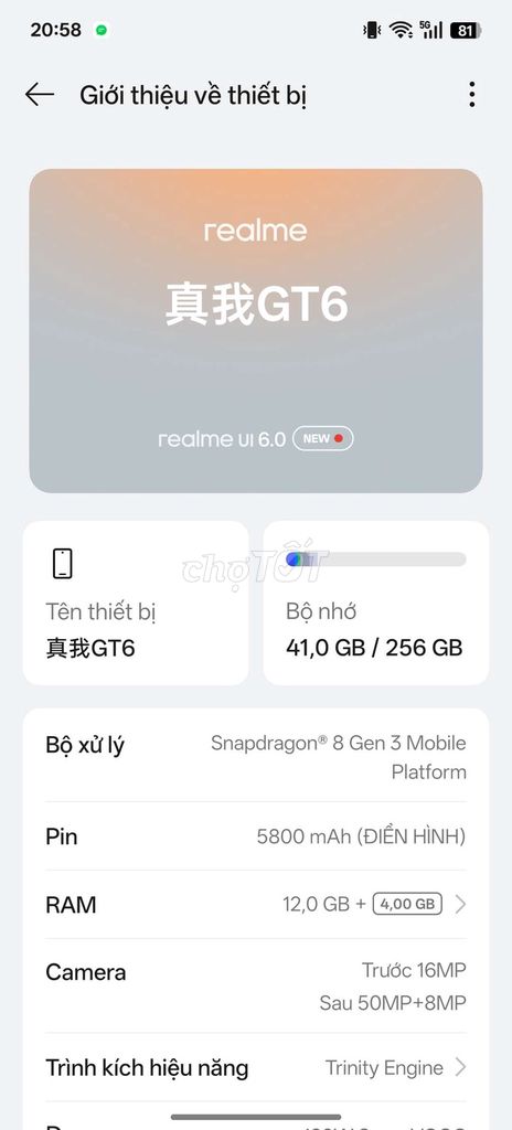 Realme GT6 256GB Trắng 12GB Snapdragon 8 Gen 3. Mua bán Điện thoại tại Huyện Yên Mỹ Hưng Yên được đăng bởi hồ bá hiền hình 1