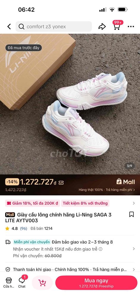 Giày Li-Ning SAGA 3 LITE AYTV003 Trắng Hồng Xanh 3. Mua bán Giày dép tại Thành phố Biên Hòa Đồng Nai được đăng bởi Trinh Bà Già hình 1