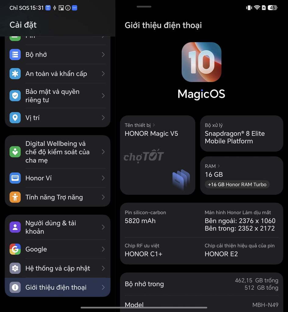 Honor Magic V5 512GB Trắng. Mua bán Điện thoại tại Thành phố Phan Thiết Bình Thuận được đăng bởi Tiến Nguyễn hình 1