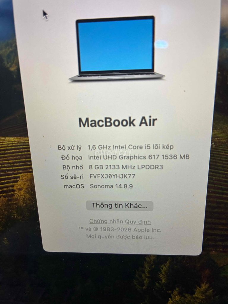 Apple MacBook 2018 Air i5 8GB/128g Xám Like New. Mua bán Laptop tại Thành phố Biên Hòa Đồng Nai được đăng bởi Phú PC Laptop hình 1