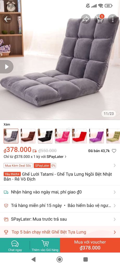 Ghế dựa xám + gối lưng