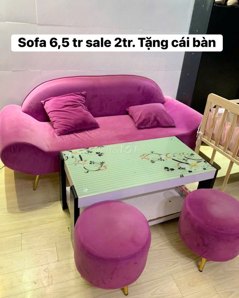 Ghế sofa Nhung Hồng kèm Bàn, Ghế đôn. Mua bán Bàn ghế tại Thành phố Buôn Ma Thuột Đắk Lắk được đăng bởi bao linh hình 1