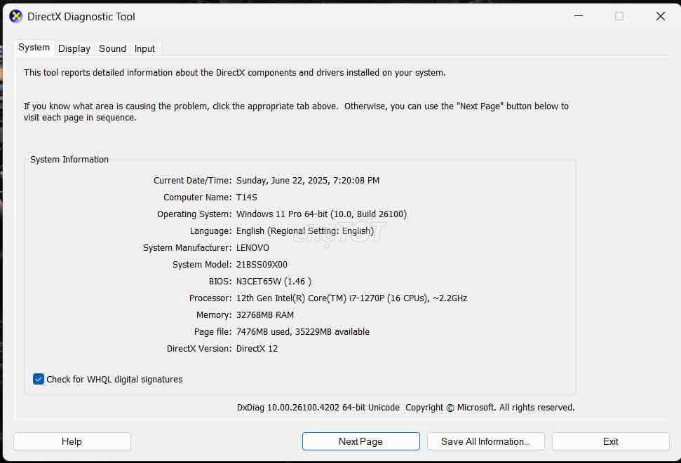 ThinkPad T14s Gen 3 Core I7 1270P RAM 32GB/521GB