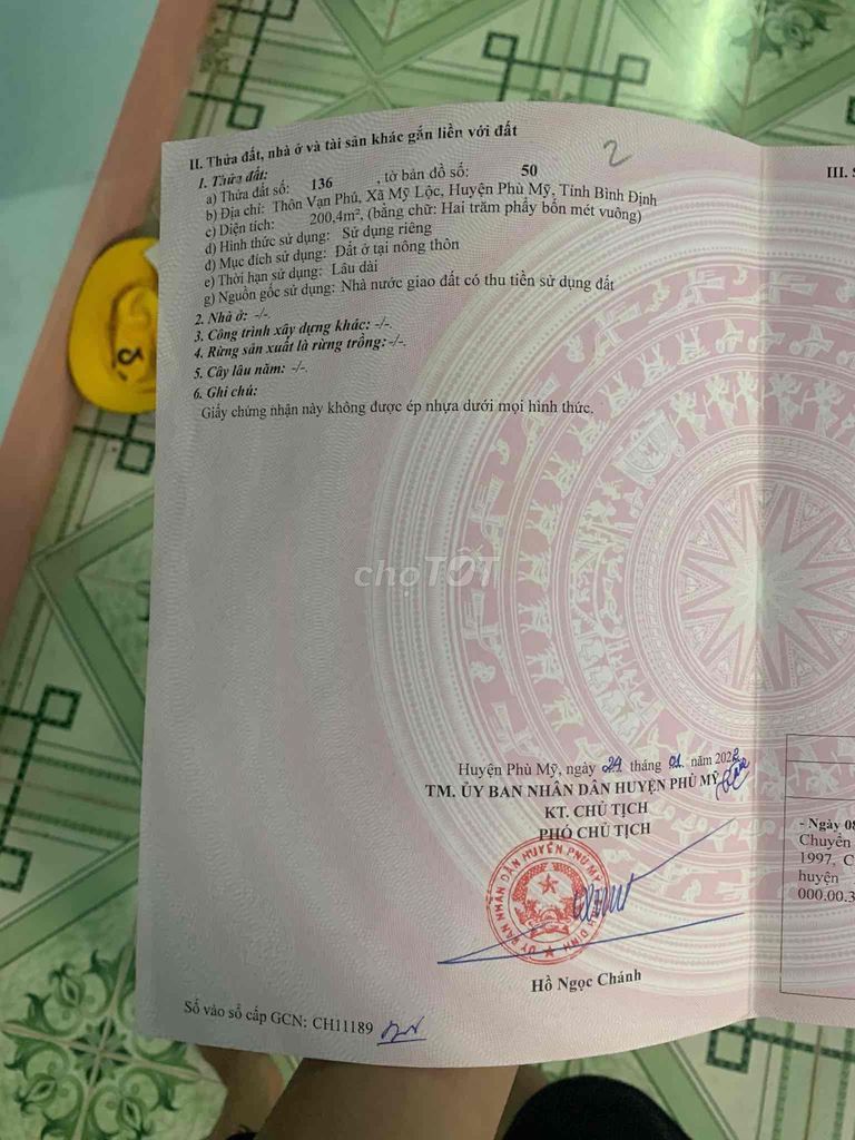 Cần bán lô đất thổ cư 200m2 tại vạn phú, mỹ lộc, phù mỹ, bình định Cần bán lô đất thổ cư 200m2 tại vạn phú, mỹ lộc, phù mỹ, bình định