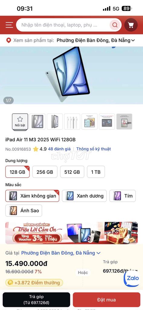 Apple iPad Air 11 M3 128GB Xám. Mua bán Máy tính bảng tại Quận Ngũ Hành Sơn Đà Nẵng được đăng bởi Nguyễn Thuận hình 1