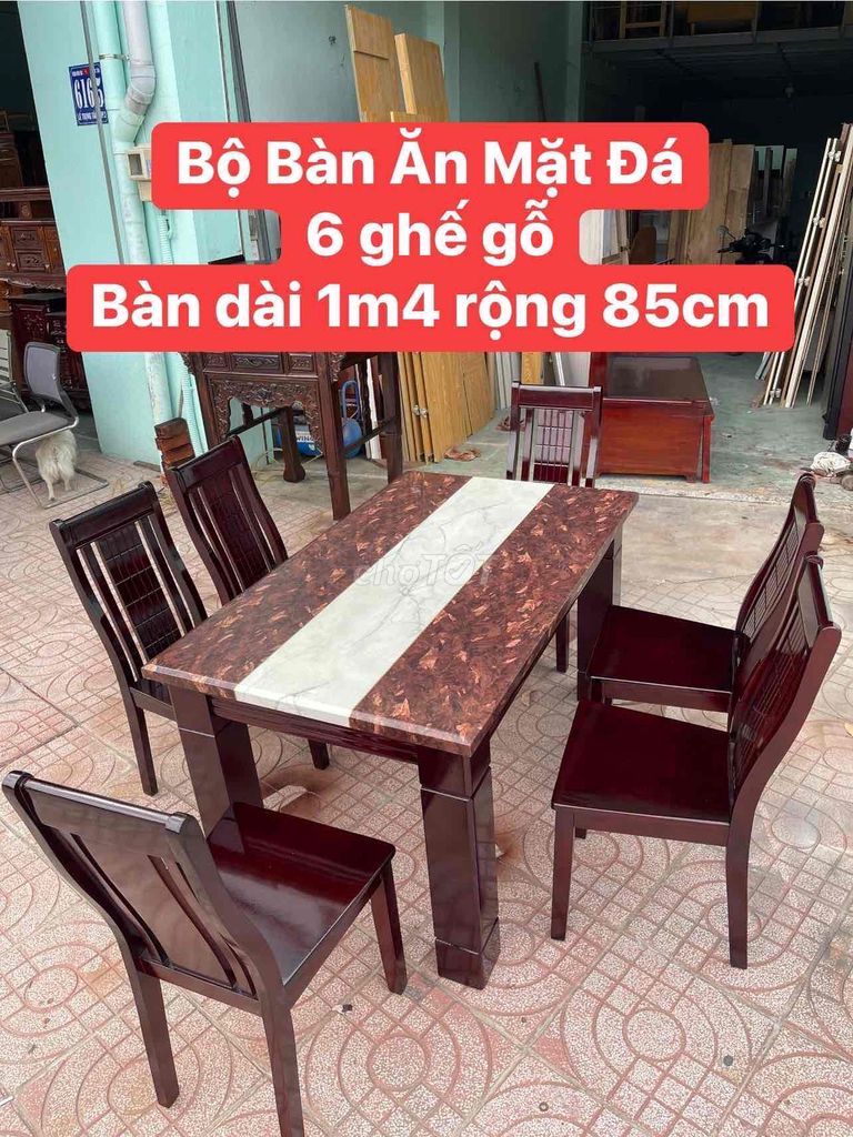 Thanh LÝ Bộ Bàn Ăn Mặt Đá 6 Ghế Gỗ