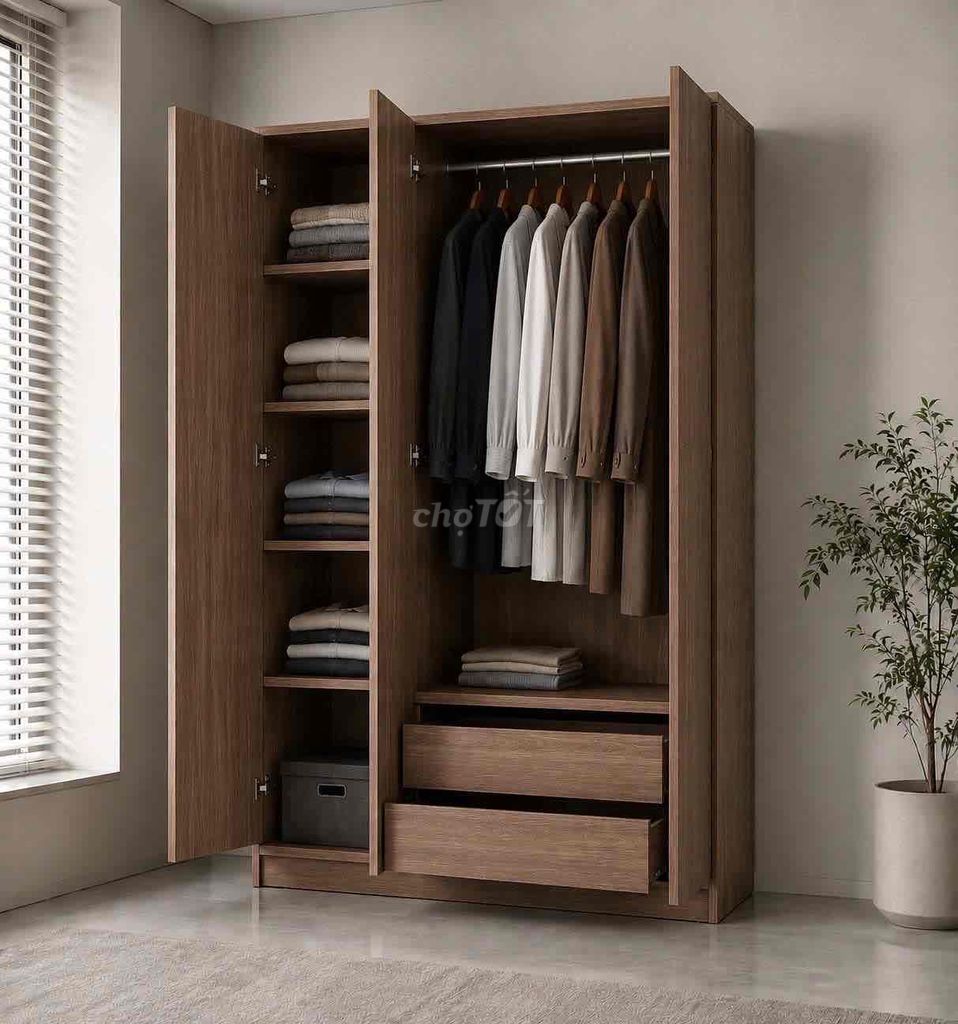 Tủ quần áo Gỗ MDF 1m2x2m 3 cánh. Mua bán Tủ, kệ gia đình tại Huyện Hóc Môn Tp Hồ Chí Minh được đăng bởi Nội Thất Minh Luật  hình 1