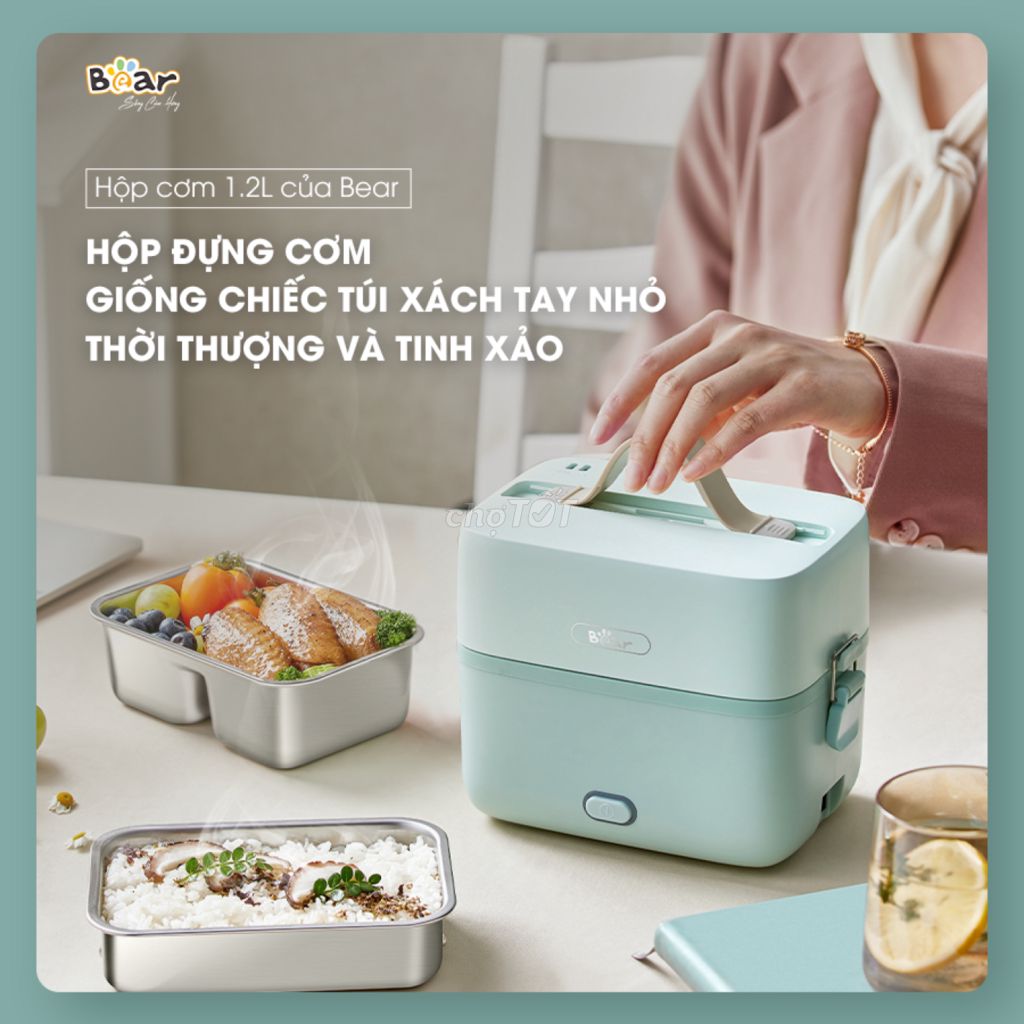 Hộp Cơm Cắm Điện Bear 2 Tầng 3 Ngăn Hâm Nóng Cực