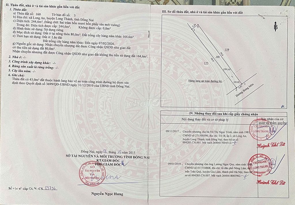 Chính chủ bán đất mặt tiền Bưng Môn 244,6m2 gần Sân bay Long Thành