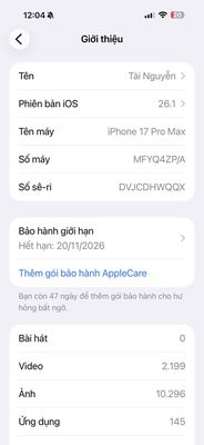 Iphone 17prx màu bạc 512Gb. Mua bán Điện thoại tại Quận Tân Bình Tp Hồ Chí Minh được đăng bởi Khánh Tài Nguyễn