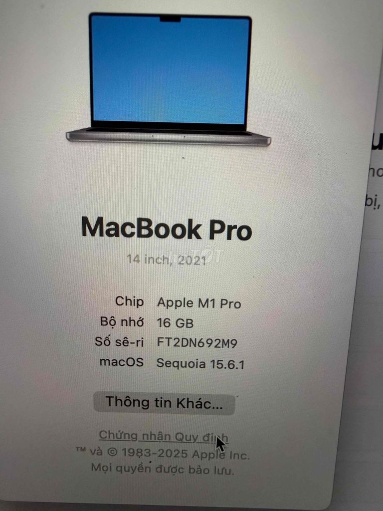 Apple MacBook Pro M1 Pro 14 inch 16GB/512 pin 100%. Mua bán Laptop tại Quận Sơn Trà Đà Nẵng được đăng bởi Nguyen Anh hình 1