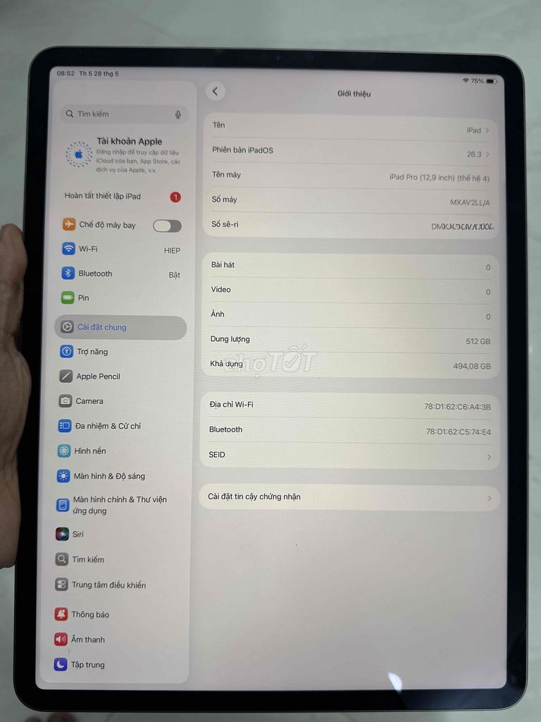 Apple iPad Pro 12.9 inch 512GB Xám. Mua bán Máy tính bảng tại Quận Tân Phú Tp Hồ Chí Minh được đăng bởi TRHIEP hình 1