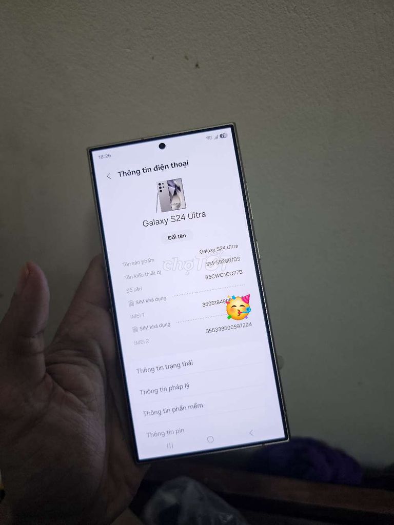 Samsung S24 Ultra VN 256GB Xám Titan 99%. Mua bán Điện thoại tại Quận Hà Đông Hà Nội được đăng bởi minh nguyễn hình 1