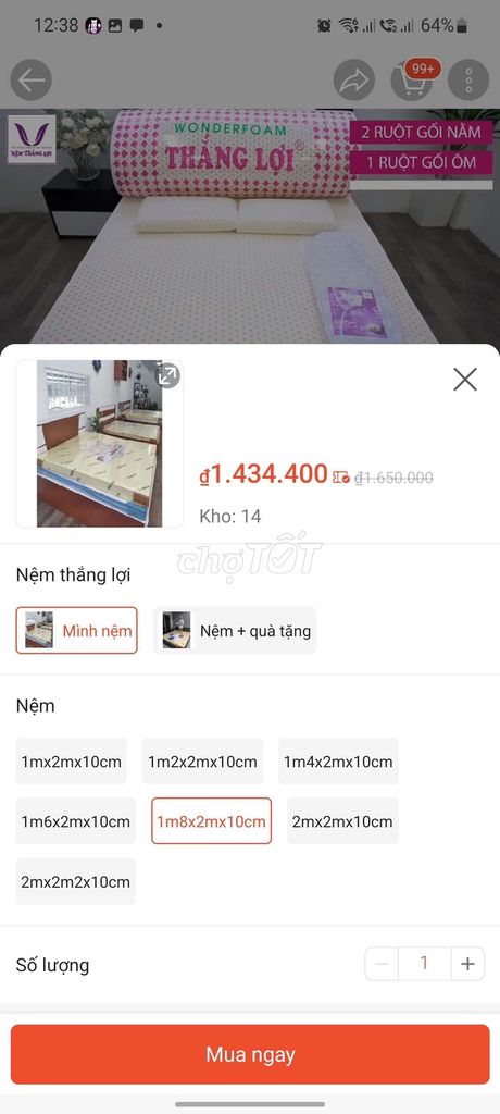 Thanh Lý Nệm Cao Su Non Thắng Lợi 1,8mx2mx10