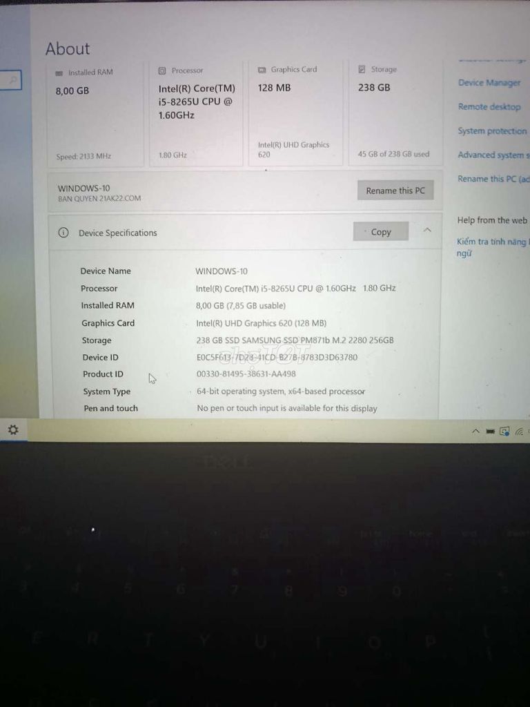 Dell Inspiron 15 i5-8265U 8GB/238GB SSD Đen. Mua bán Laptop tại Quận Cầu Giấy Hà Nội được đăng bởi Duong hình 1