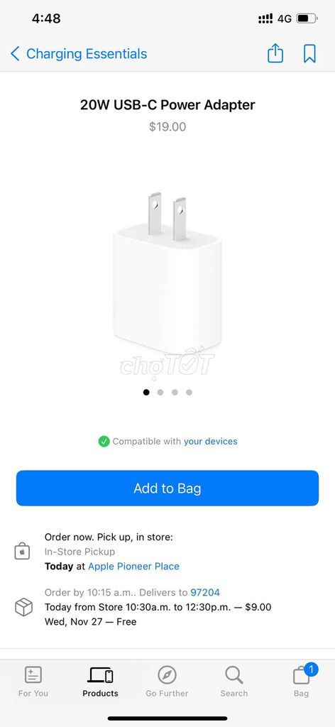 Củ sạc apple 20W chính hãng fulbox applestore