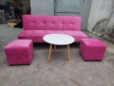 Sofa bed hồng nhung 4 món 1m7