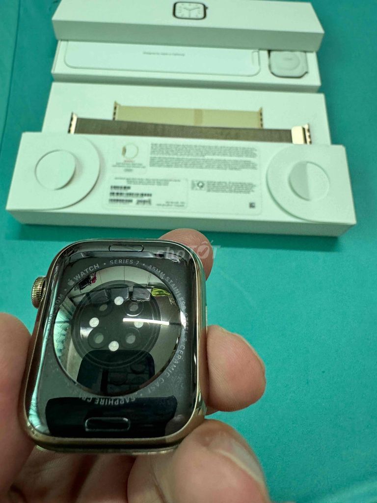 Apple watch series 7 thép gold dây Milanse zin