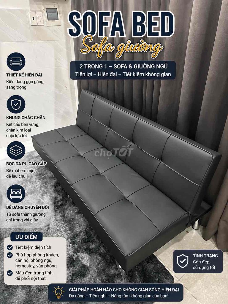 Sofa giường Da PU, vải bố, vải nhung Đen 1m7 x 1m. Mua bán Bàn ghế tại Quận Bình Tân Tp Hồ Chí Minh được đăng bởi Sofa Giá Rẻ Sài Gòn hình 1