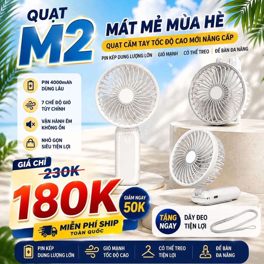 Quạt cầm tay M2 Trắng 4000mAh Không chổi than. Mua bán Quạt tại Thành phố Biên Hòa Đồng Nai được đăng bởi TẠP HÓA CÔNG NGHỆ hình 1