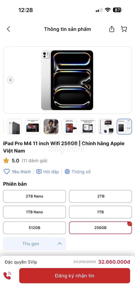 Apple iPad Pro M4 11 inch Wifi 256GB Bạc Như mới. Mua bán Máy tính bảng tại Quận 1 Tp Hồ Chí Minh được đăng bởi Truong Tu hình 1