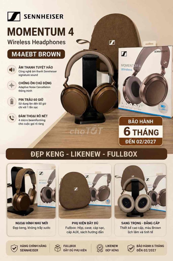 Tai nghe Sennheiser Momentum 4 Nâu ANC Likenew. Mua bán Tivi, Âm thanh tại Quận 10 Tp Hồ Chí Minh được đăng bởi Hân Hânn hình 1