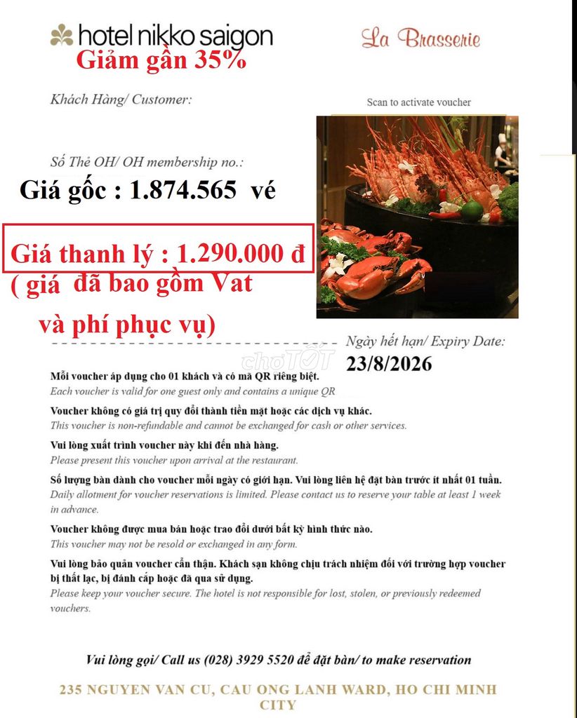 Voucher Buffet  Hải Sản Giảm 35% Hotel Nikko SG. Mua bán Đồ ăn, thực phẩm và các loại khác tại Quận 3 Tp Hồ Chí Minh được đăng bởi TRuong My Loan hình 1