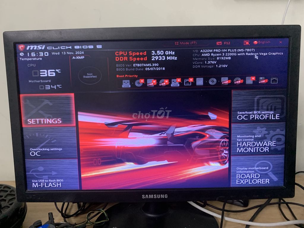 Combo  A320M MSI + CPU Ryzen3 2200 + Ram 8G