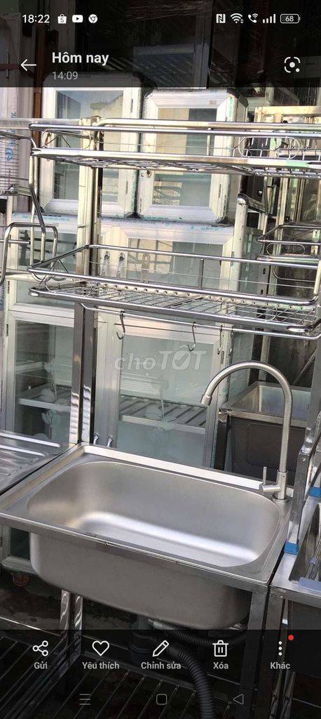 Chậu rửa chén liền Kệ up chén 2 tầng inox