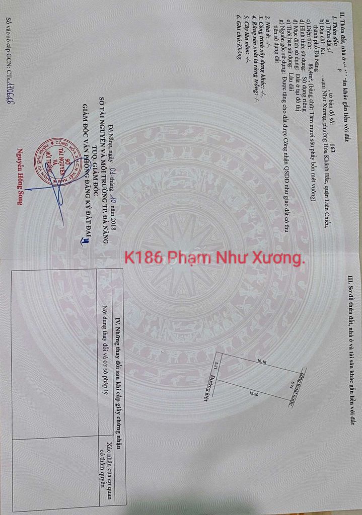 Bán đất tại kiệt 186 Phạm Như Xương gần chợ Hoà Khánh