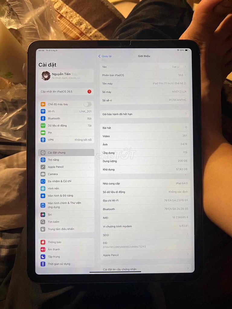 Apple iPad Pro 11 inch 4G 256GB ios 18 A12Z. Mua bán Máy tính bảng tại Huyện Hoài Đức Hà Nội được đăng bởi Phạm Trung hình 1