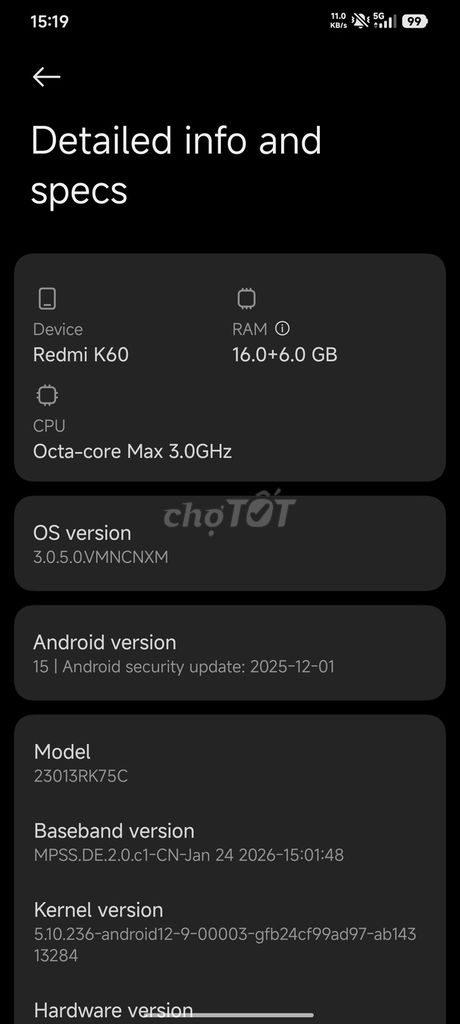 Xiaomi Redmi K60 256GB Đen 97%. Mua bán Điện thoại tại Quận Đống Đa Hà Nội được đăng bởi hoang hình 1