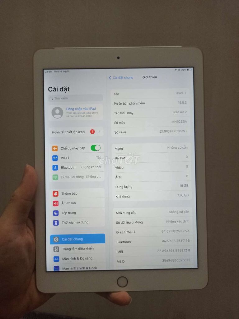 Ipad air 2 bản 16gb wifi 4g