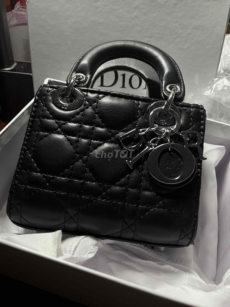 Túi DIOR vân 3 da trơn size 14 mini (full box)