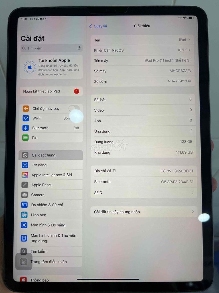 Apple iPad Pro 2021 M1 128GB Xám. Mua bán Máy tính bảng tại Quận 3 Tp Hồ Chí Minh được đăng bởi Gia Khang hình 1