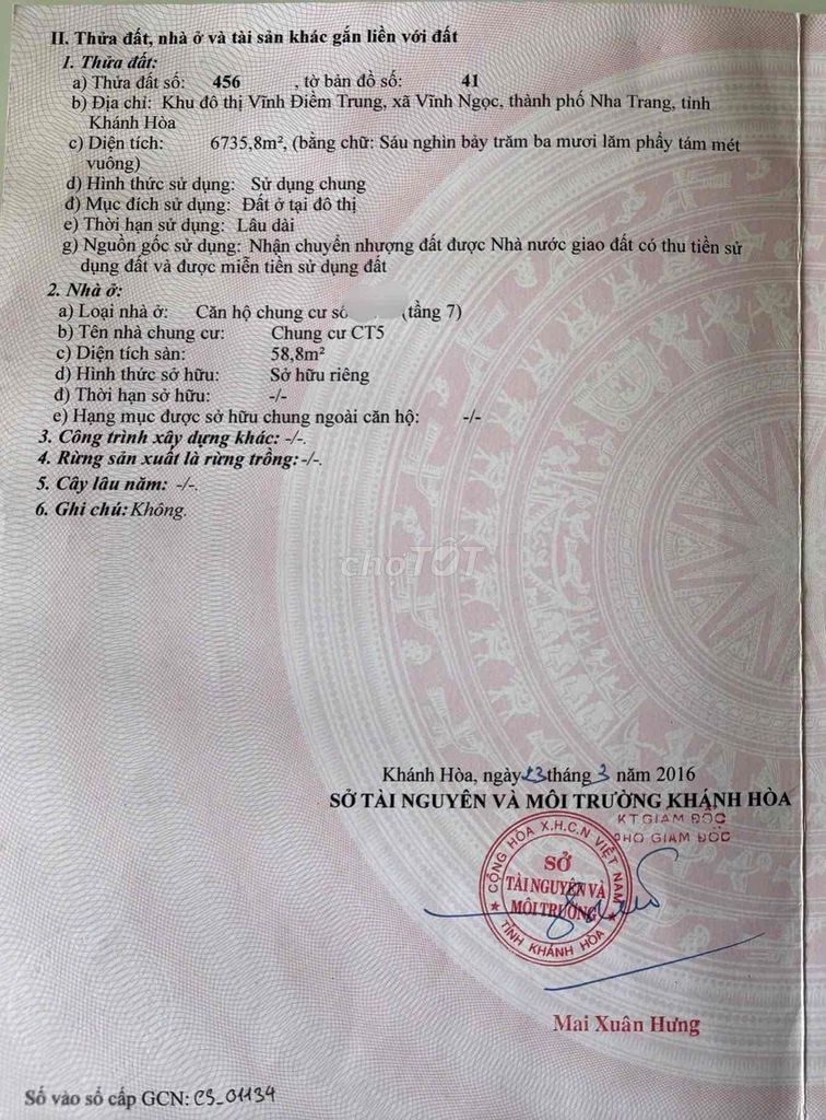 CH394 Bán căn hộ tầng 7 Chung cư CT5 Vĩnh Điềm Trung 19/5, Xã Vĩnh Hiệp, Thành phố Nha Trang, Khánh Hòa Thành phố Nha Trang Khánh Hòa