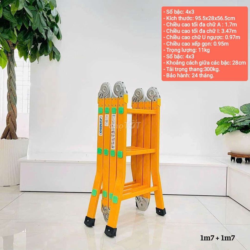 Thang gấp gọn 4 đoạn Jumbo Chữ A 1m7 chữ I 3m4