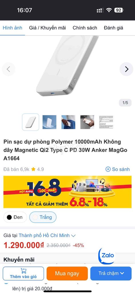 Sạc dự phòng Anker 334 MagGo 10000mAh Trắng. Mua bán Phụ kiện (Màn hình, Chuột...) tại Thành phố Thuận An Bình Dương được đăng bởi linh kiện loa kéo  hình 1