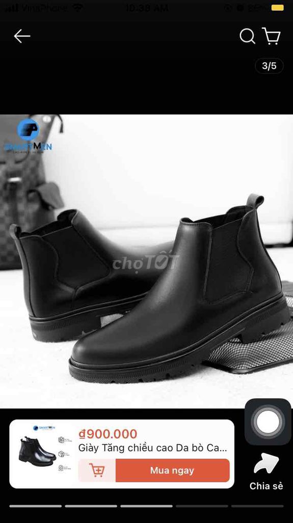 giày Chelsea boot mới size 38 da đen