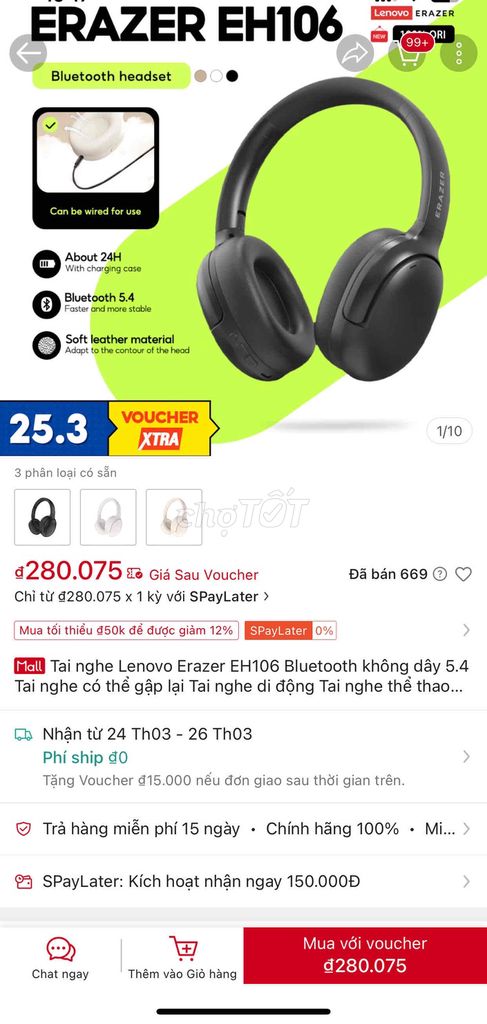 Tai nghe Lenovo Erazer EH106 Bluetooth 5.4. Mua bán Tivi, Âm thanh tại Huyện Tân Hiệp Kiên Giang được đăng bởi Phạm Lãi hình 1